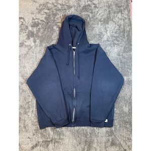Y2K Russell Athletic Navy Blue Zip Up Hoodie Sweatshirt XL Made In Honduras